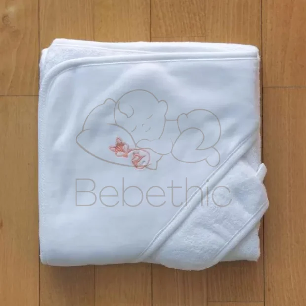 Sortie de bain bébé avec gant en coton bio certifié Gots French Poupon